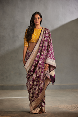 Deep Purple Silk Banarasi Sari