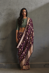Mulberry Purple Silk Banarasi Sari