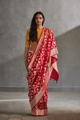 Crimson Red Silk Banarasi Sari