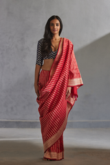Vermilion Red Silk Sari