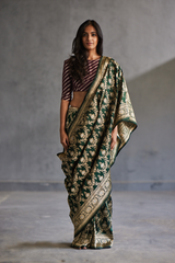 Emerald Green Silk Banarasi Sari