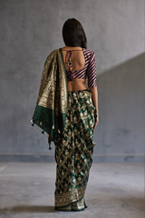 Emerald Green Silk Banarasi Sari