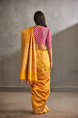 Canary Yellow Silk Banarasi Sari
