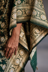 Emerald Green Silk Banarasi Sari