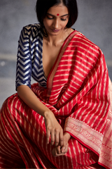 Vermilion Red Silk Sari