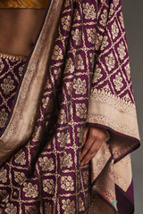 Deep Purple Silk Banarasi Sari