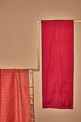 Fuschia Silk Unstitched Suit Set with Chanderi Jaamdani Dupatta