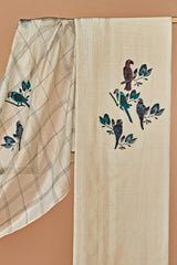 Off White Chanderi Unstitched Suit Set with Hand Embroidery