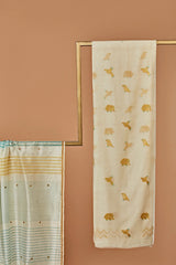 Yellow & Blue Chanderi Unstitched Suit Set Print & Embroidery from our collection "Lakeerein"