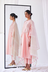 Peach-Pink Chanderi Suit Set, Print & Embroidery from our collection Lakeerein
