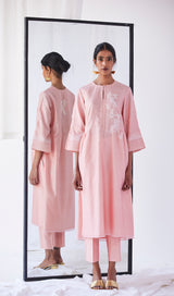 Peach-Pink Chanderi Suit Set, Print & Embroidery from our collection Lakeerein