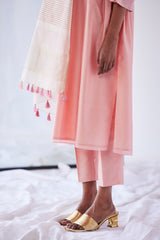 Peach-Pink Chanderi Suit Set, Print & Embroidery from our collection Lakeerein