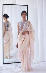 Pink Peach Chanderi Cotton Sari Block Printed from our collection "Lakeerein"