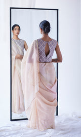 Pink Peach Chanderi Cotton Sari Block Printed from our collection "Lakeerein"