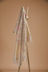 Beige Chanderi Jaamdani Dupatta with Silver-Gold Floral Jaal