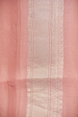 Organza Peach Sari with Silver Zari Jaal
