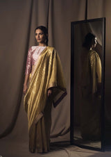 Yellow Chanderi Jaamdani  Silk Sari