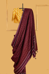 Wine Banarasi Jaamdani Satin Silk Sari