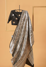 Black Banarasi Silk Jacquard Sari 10