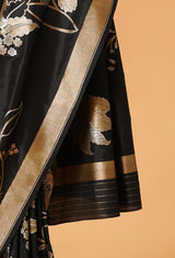 Black Silk Banarsi Cutwork Sari 13
