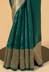 Deep Peacock Blue Banarasi Silk Sari