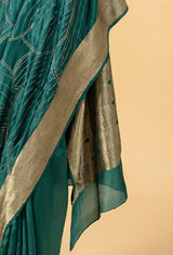 Deep Peacock Blue Banarasi Silk Sari