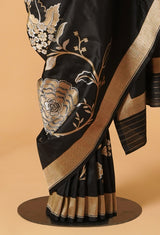 Black Silk Banarsi Cutwork Sari 13