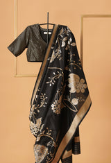 Black Silk Banarsi Cutwork Sari 13