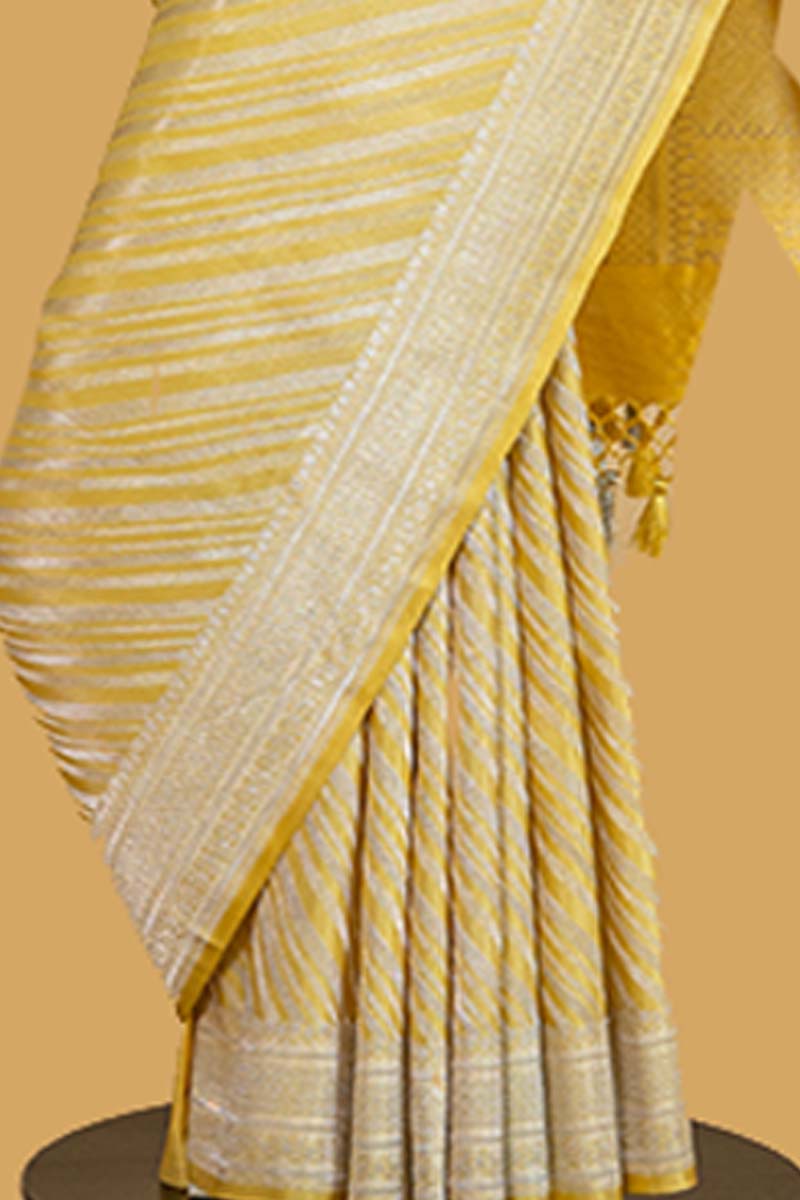 Yellow Banarasi Satin-Silk Sari