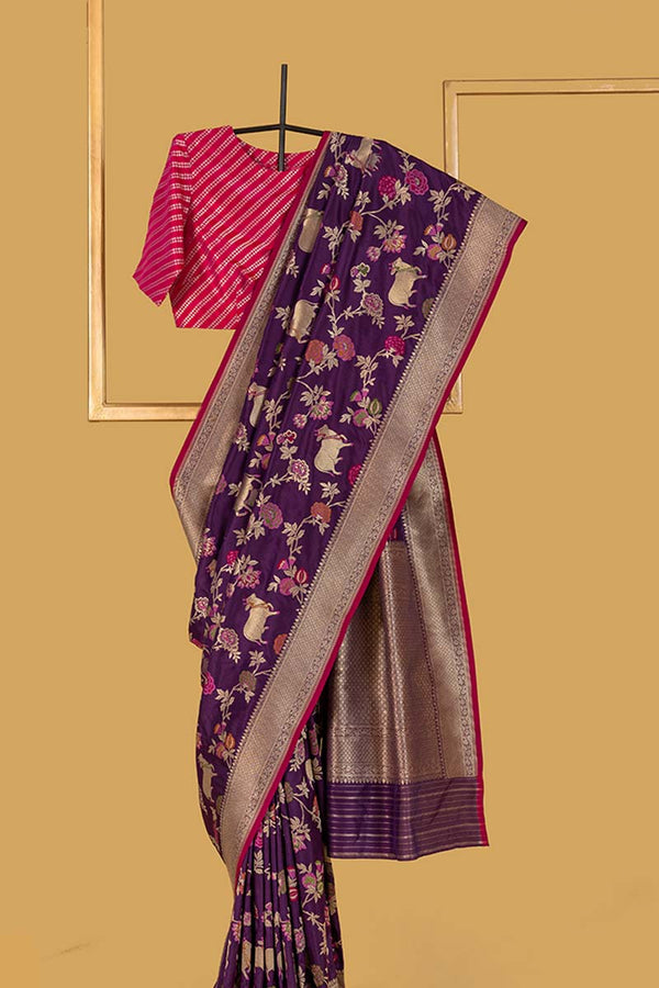 Purple Banarasi Silk Sari