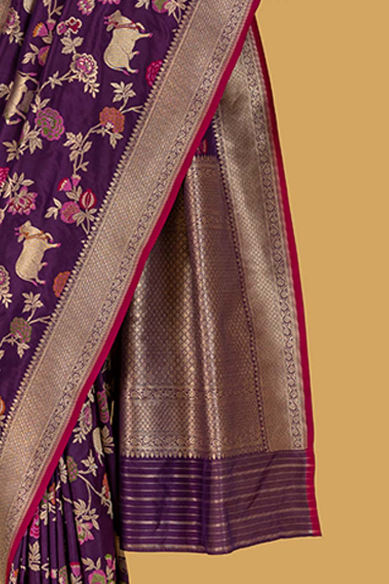 Purple Banarasi Silk Sari