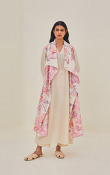 Chanderi Printed Sleeveless Kurta With Lapel Collar Soft Summer Jacket