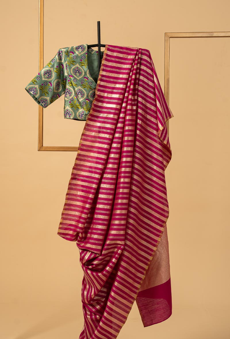 Deep Fuschia Banarasi Georgette Sari