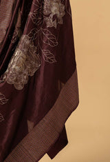 Wine Banarasi Silk Sari with embroidery