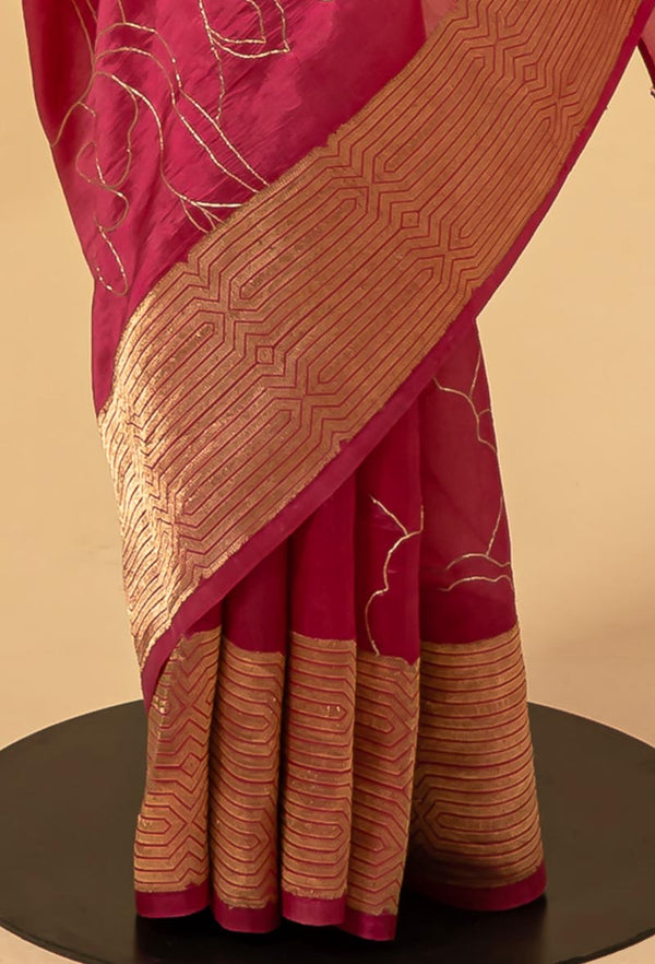 Fuschia Banarasi Silk Sari with Embroidery