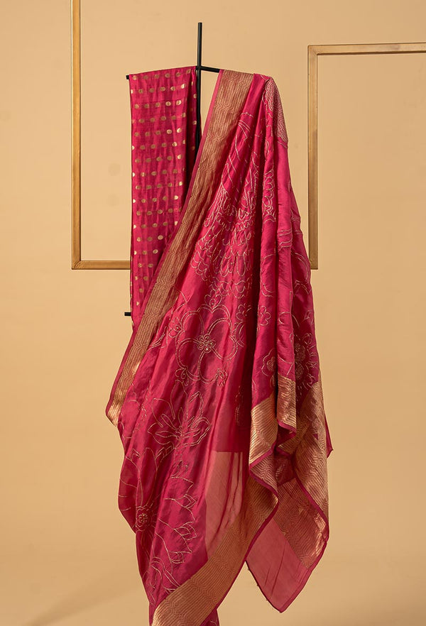 Fuschia Banarasi Silk Sari with Embroidery