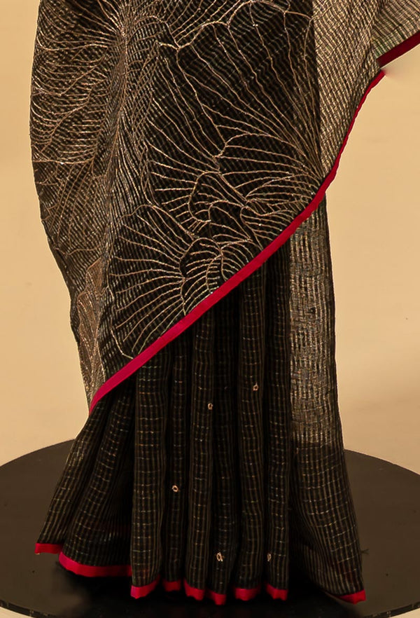 Black Embroidered Chanderi Tissue Sari