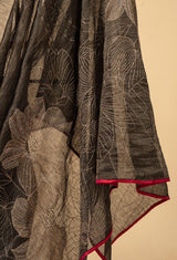 Black Embroidered Chanderi Tissue Sari