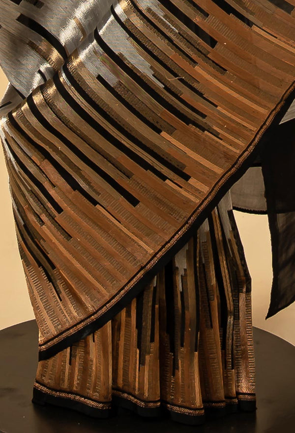 Black gold-silver Banarasi Silk Sari