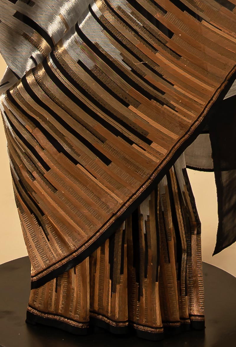 Black gold-silver Banarasi Silk Sari