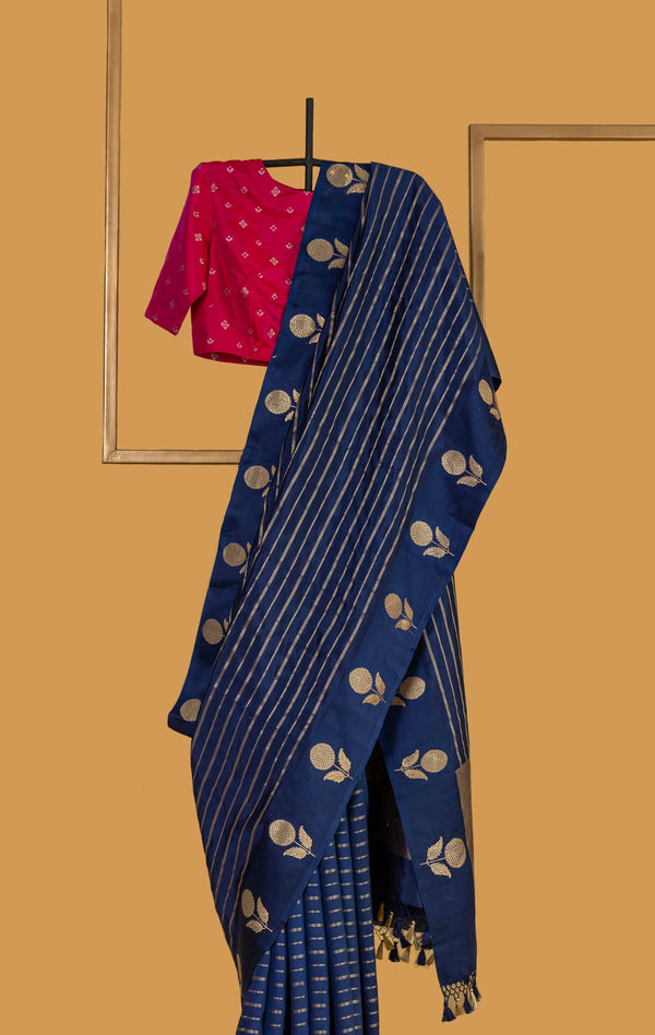 Dark Blue Banarasi Silk Sari