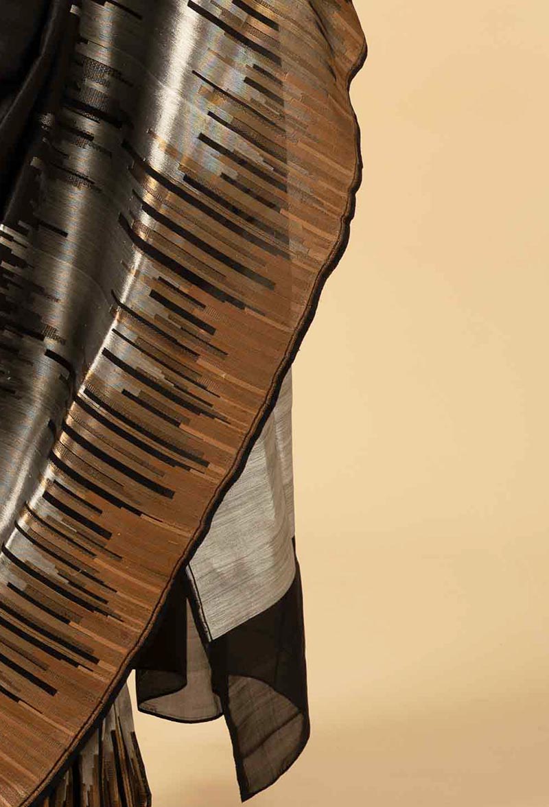 Black gold-silver Banarasi Silk Sari