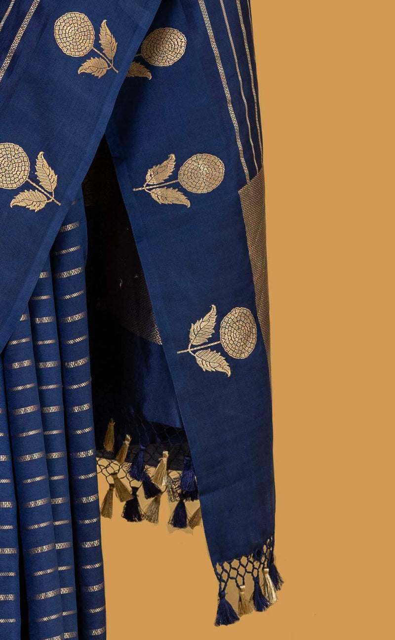 Dark Blue Banarasi Silk Sari