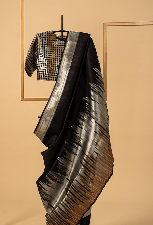 Black gold-silver Banarasi Silk Sari