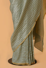 Dusty Blue Handwoven Banarasi Georgette Sari 28
