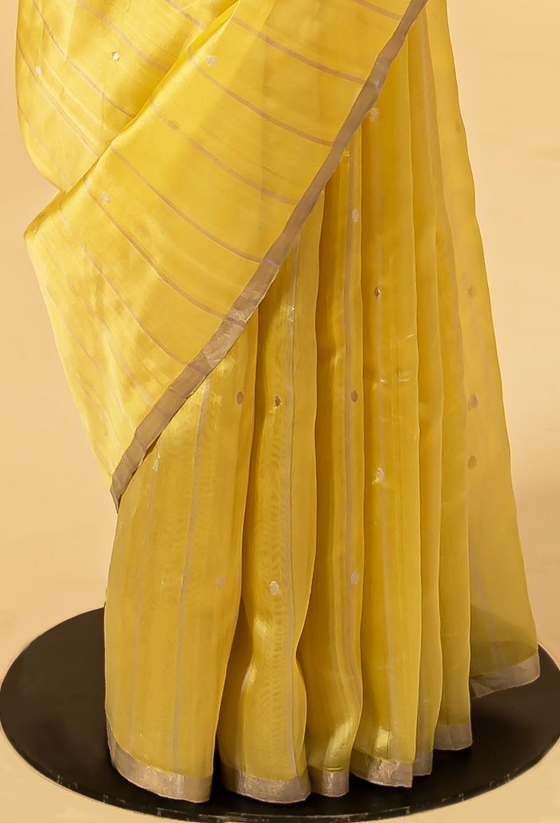 Canary Yellow Chanderi Silk Jaamdani Sari