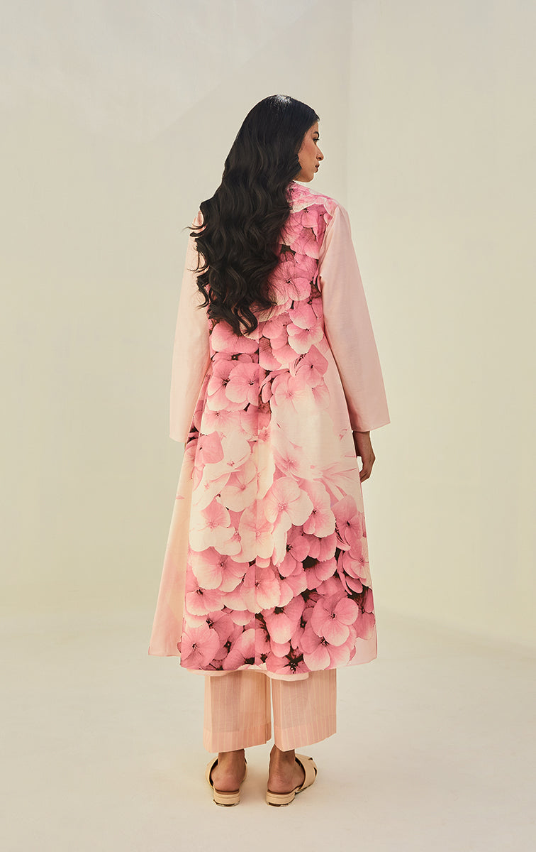 Chanderi Printed Sleeveless Dress With Soft Summer Jacket