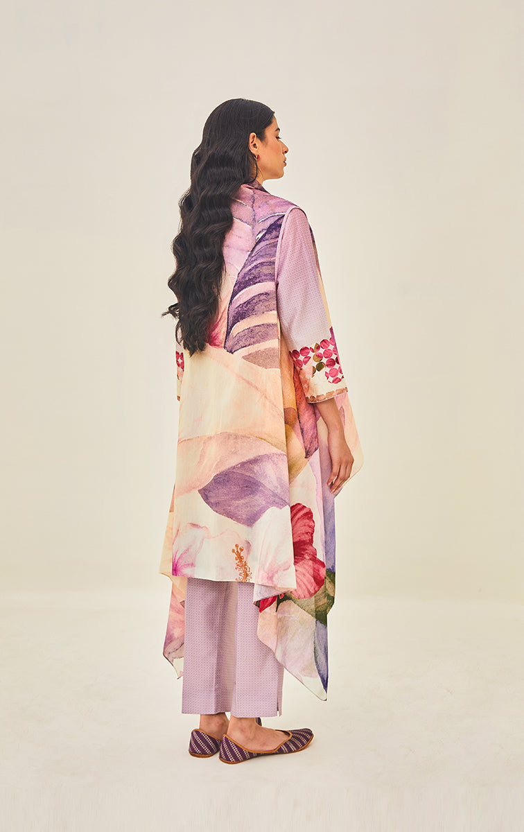 Chanderi Printed Sleeveless Kurta With Soft Summer Cape