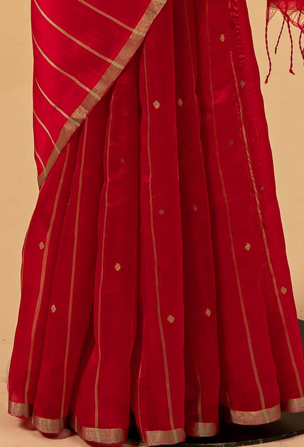 Carmine Red Chanderi Silk Jaamdani Sari