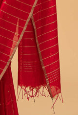 Carmine Red Chanderi Silk Jaamdani Sari
